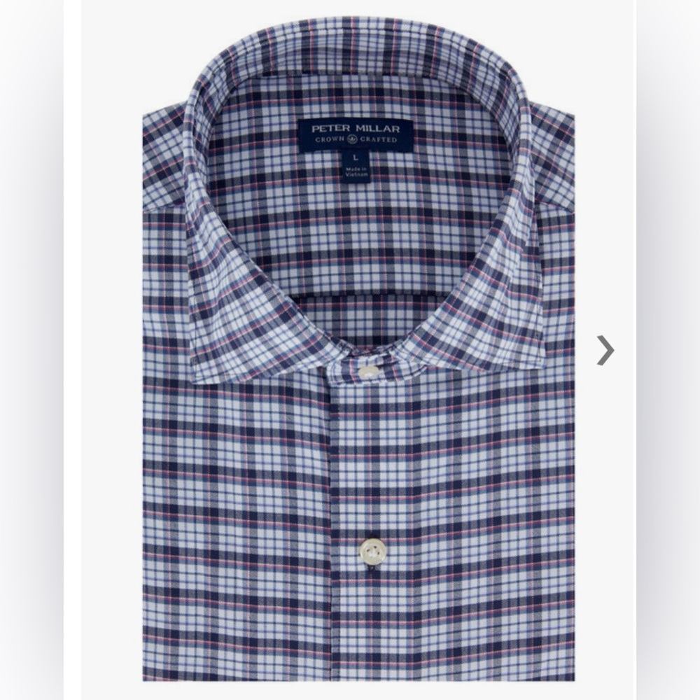 Peter millar Vaughn Navy Blue Plaid Sport Shirt button up SIZE MEDIUM
